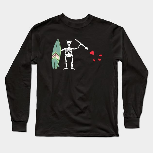 Blackbeard's Flag with Surfboard Long Sleeve T-Shirt by Trent Tides